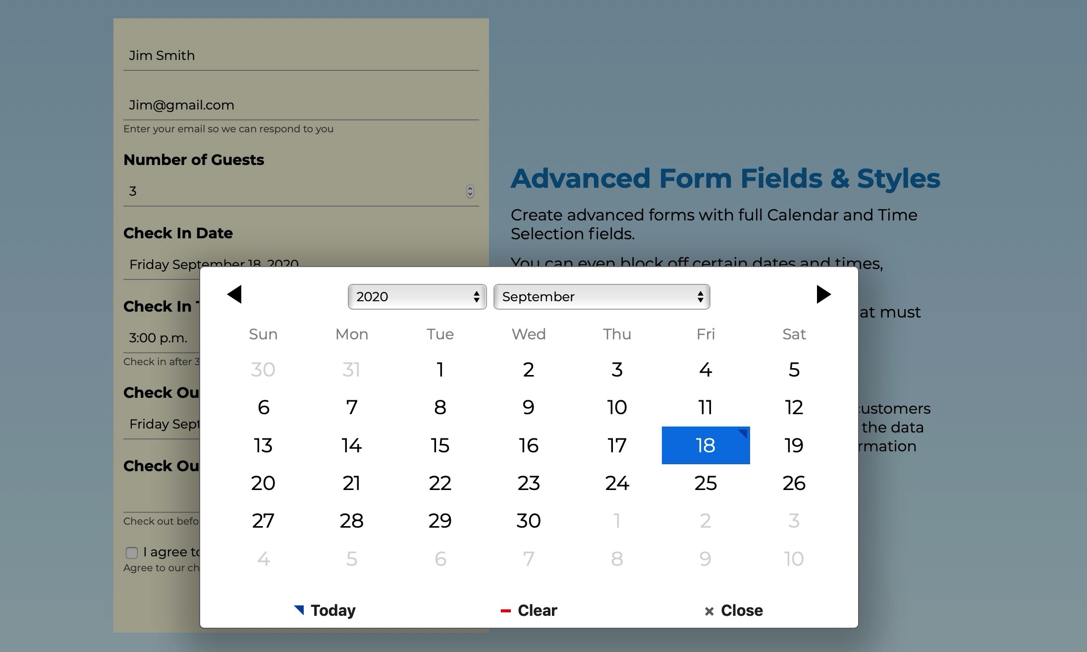 EverWeb Calendar Control for Contact Forms